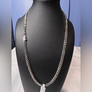 White Gold Monaco Link Chain w Diamond Clasp